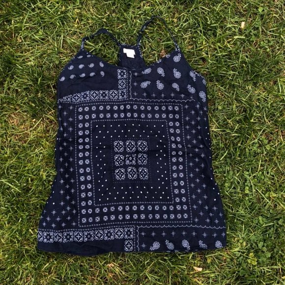 Bandana patterned tank top 💗 navy blue and white design 💗 - Picture 1 of 3